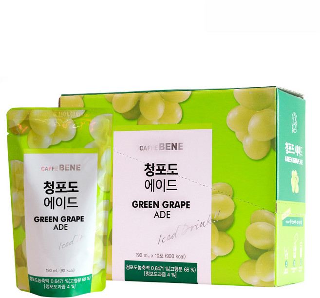 카페베네 청포도에이드 파우치음료, 190ml, 10개