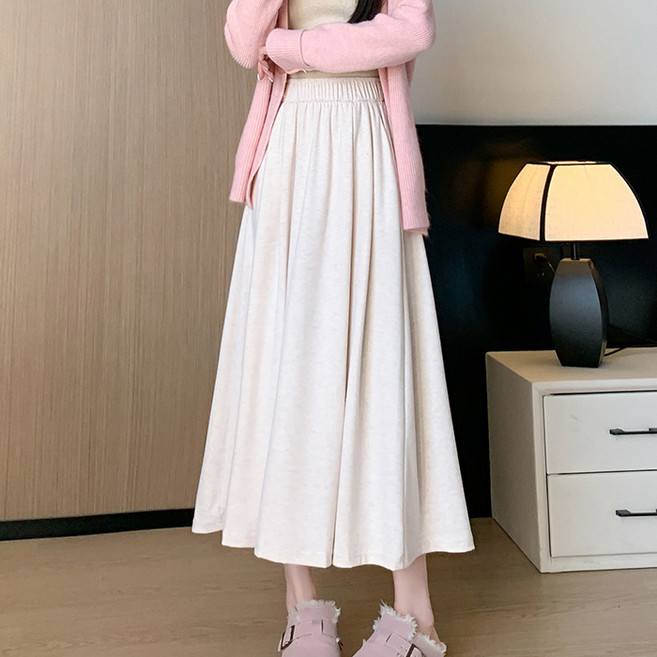 라라티나 여성용 모로페 허리밴딩 데일리 A라인 미디 스커트