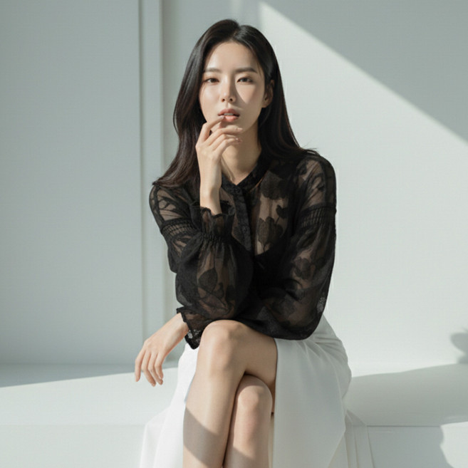 페이퍼먼츠 여성용 루이 투웨이 시스루 퍼프 블라우스 14011