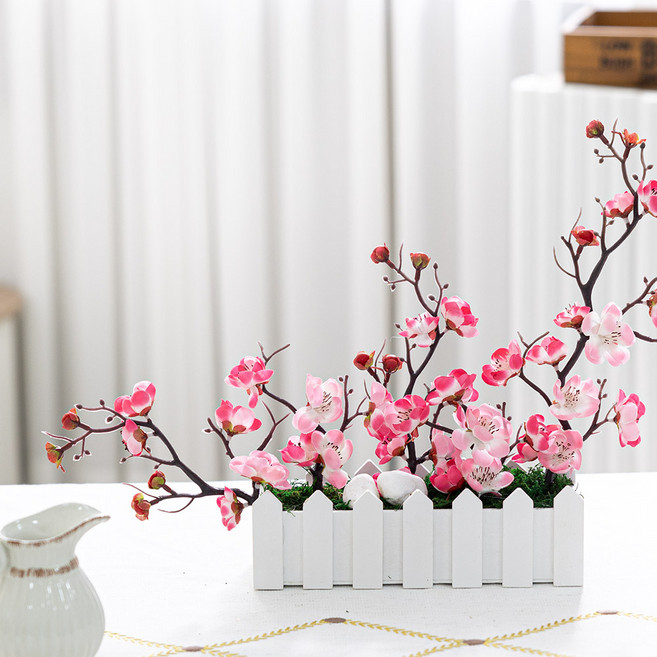 플라워트리 조화 봄날 울타리에 담긴 매화 한폭 장식 41 x 29 cm, 핑크, 1개