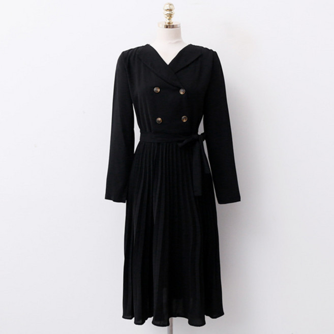 엔비룩 플리츠 롱 리본 원피스