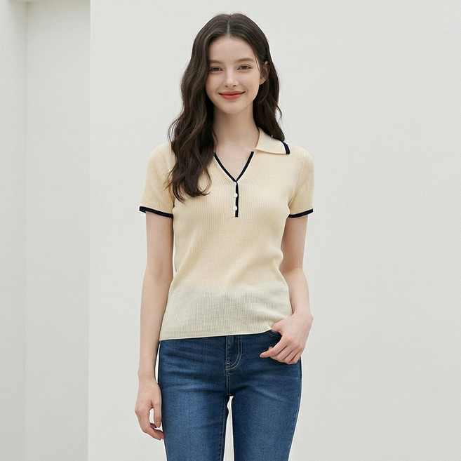 BURU N JUDY 女款 D字型 撞色翻領針織衫 BOSEPOE13C