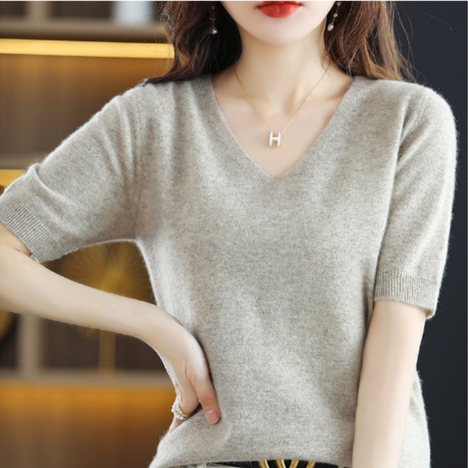 알로데 여성용 뷔에르 브이넥 솔리드 반팔 니트