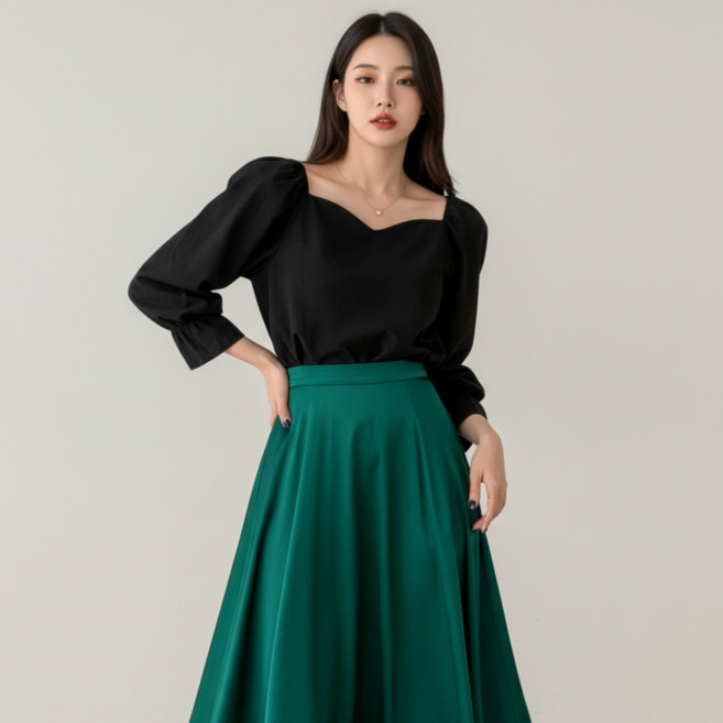 구디프 여성용 프렌치 스퀘어넥 퍼프 여리핏 블라우스