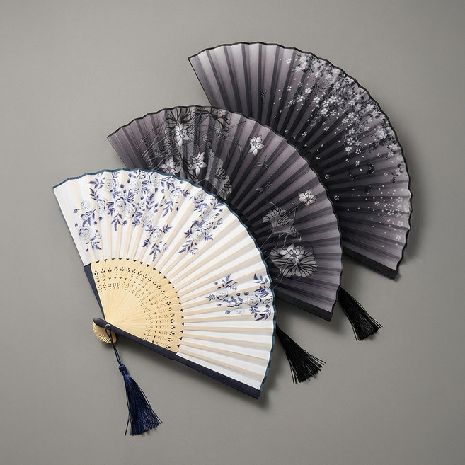 공유 대나무 접이식 휴대용 전통 부채 3종 세트, 1세트, 혼합색상