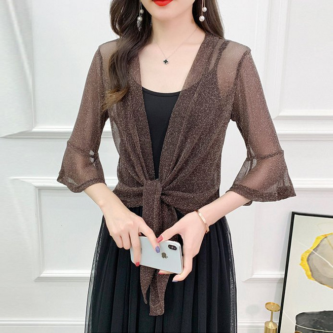 마더브띠 여성용 스팽글 섹시 반소매 가디건