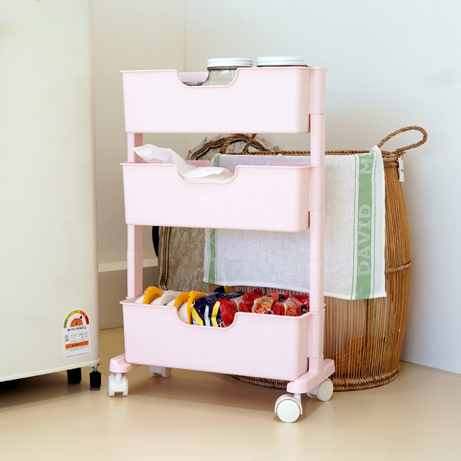 보노하우스 로만 슬림 3단 트롤리, 모던핑크