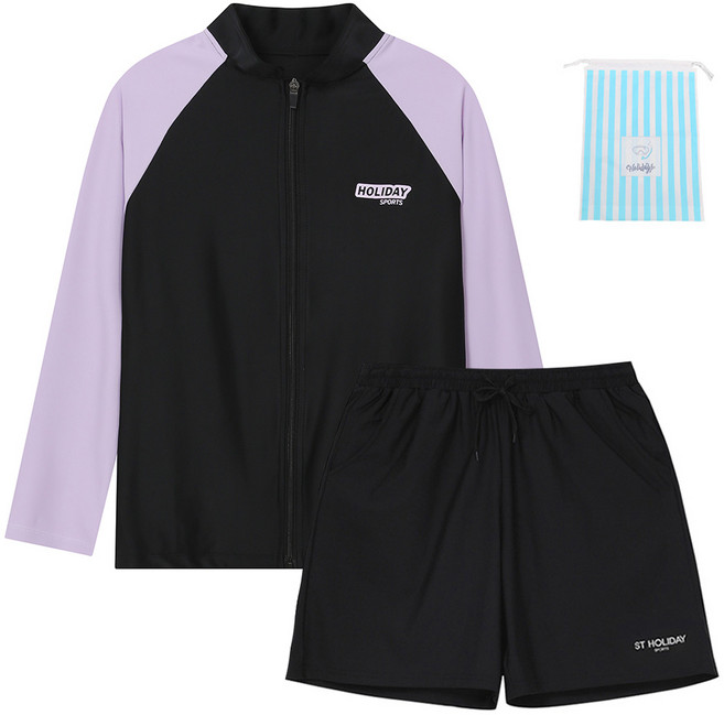 에스티홀리데이 집업래쉬가드 수영복 + 보드숏 + 비치백 세트 C255-02