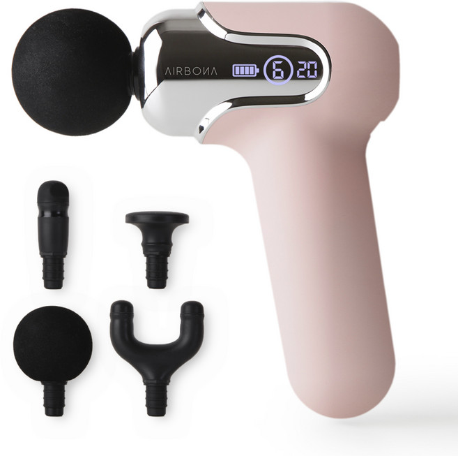 에어보나 미니 마사지건 + 교체형 헤드 4종 세트 AB-1000MG, AB-1000MGP, 핑크