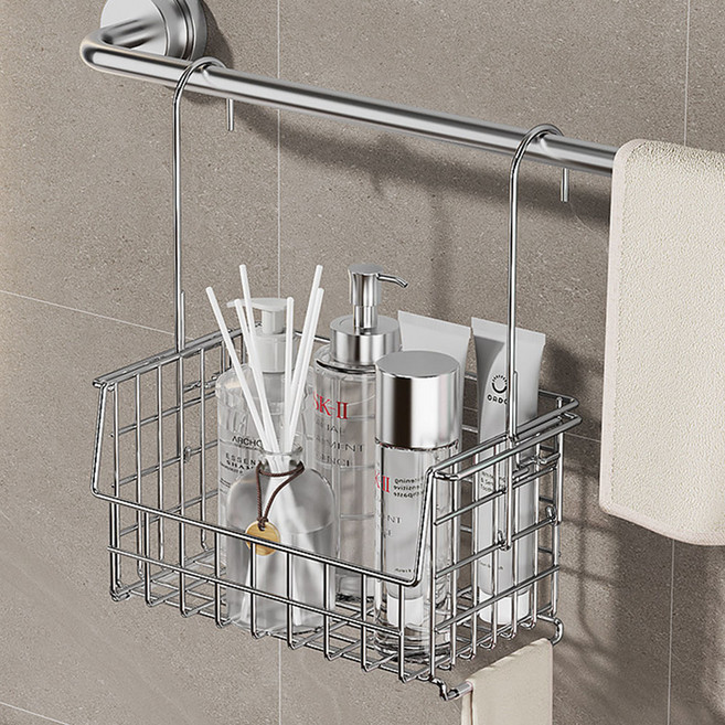 리빙공감 욕실 화장실 스테인리스 걸이형 바구니, 실버, 1개