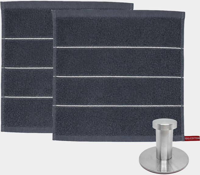 모나코올리브 호텔식 스트라이프 핸드타월 2p + 스텐 원형 후크 세트, 그레이(핸드타월), 1세트