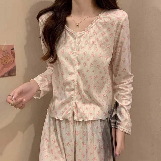 2Estar 女款 Moti 開襟衫長褲睡衣上下套裝