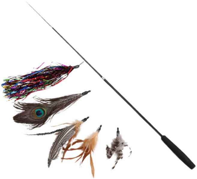 펫츠몬 고양이 깃털 교환 3단 낚싯대 + 깃털 5종 세트, 랜덤발송(깃털), 1세트