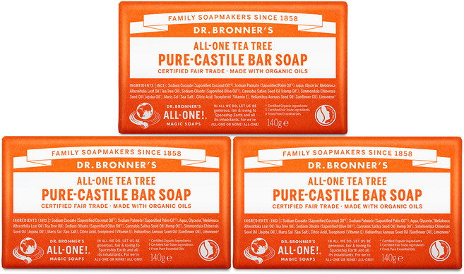 닥터브로너스 티트리 퓨어 캐스틸 바 솝, 140g, 3개