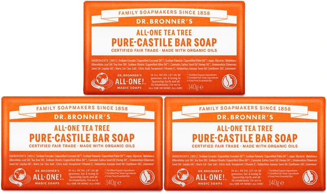 닥터브로너스 티트리 퓨어 캐스틸 바 솝, 140g, 3개 - 쿠팡