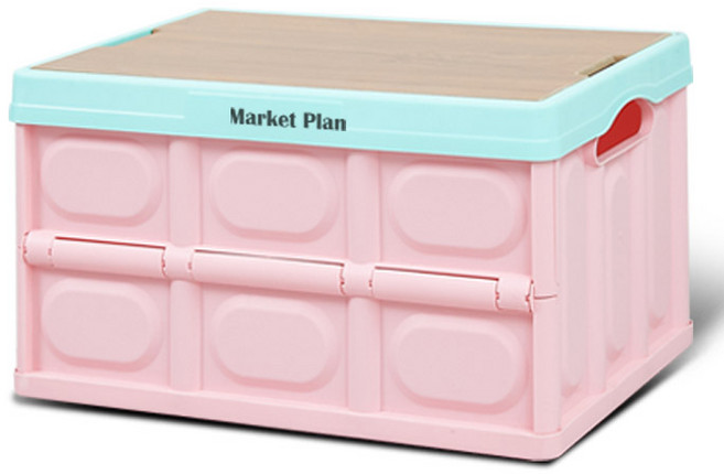마켓플랜 우드상판 폴딩박스 56L, 밀크핑크, 1개