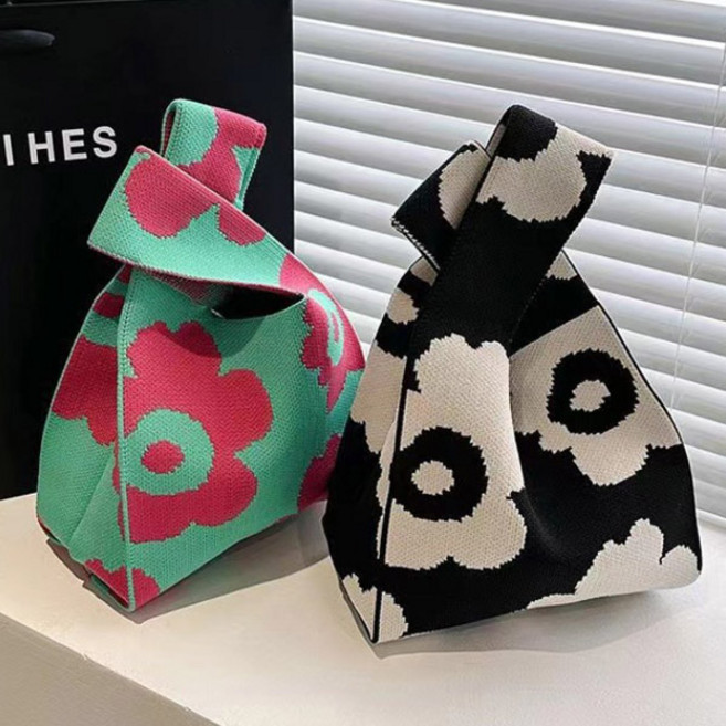 버블리데이 여성용 니트 토트 미니 에코 손목가방 2종 세트 플라워