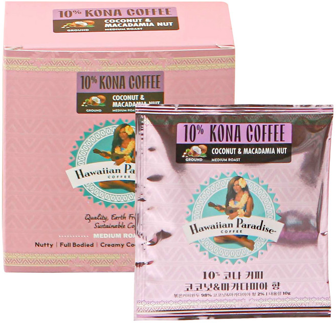 하와이안파라다이스커피 10% 코나 커피 코코넛 & 마카다미아 넛 드립백, 10g, 6개입, 1개