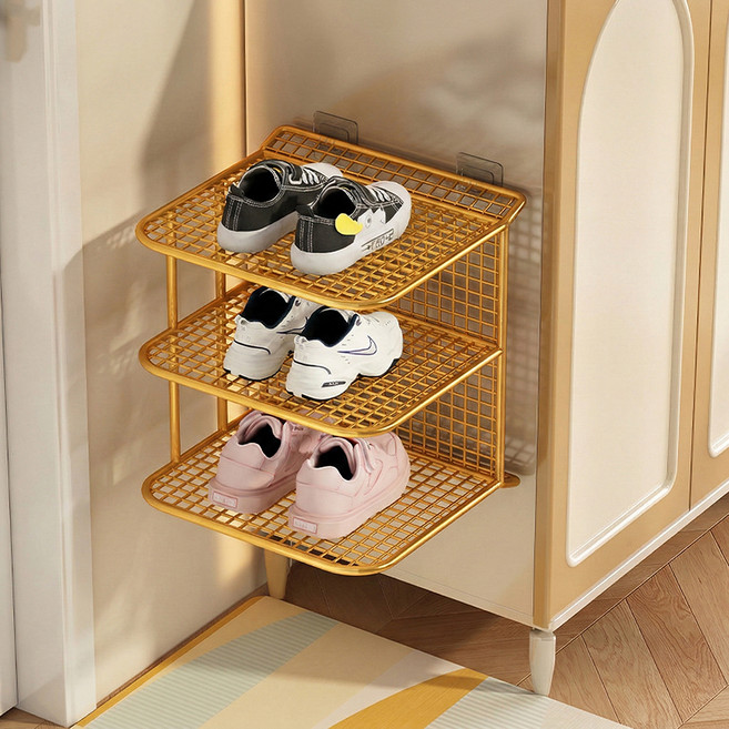 소유공간 홈 레이어드 칸막이 신발 수납 정리대 3단 S S261-0259, 골드(261-0259GOS), 1개