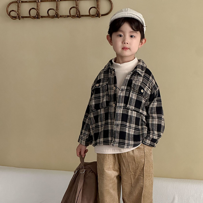 스타빈 아동용 체크패턴 투포켓 긴팔 셔츠