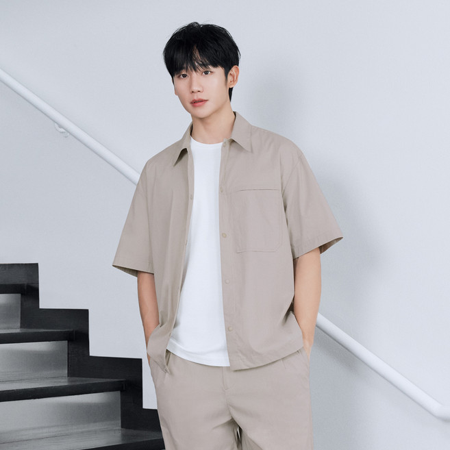 마인드브릿지 남성용 스트링 오버핏 반팔 셔츠 MYWS3132