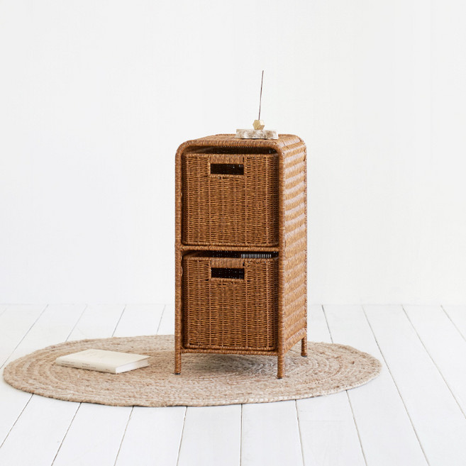 하우스레시피 PP라탄 2단 수납장 슬림, 브라운, 1개