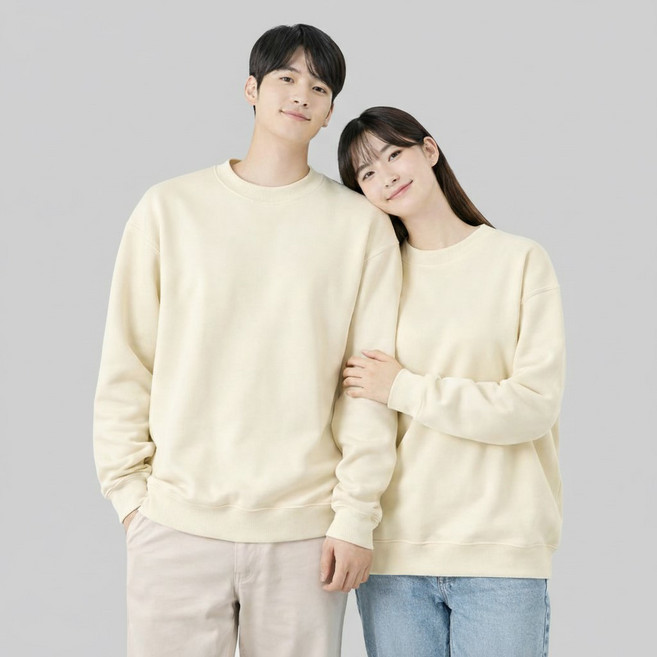 언헤브 남녀공용 솔리드 맨투맨