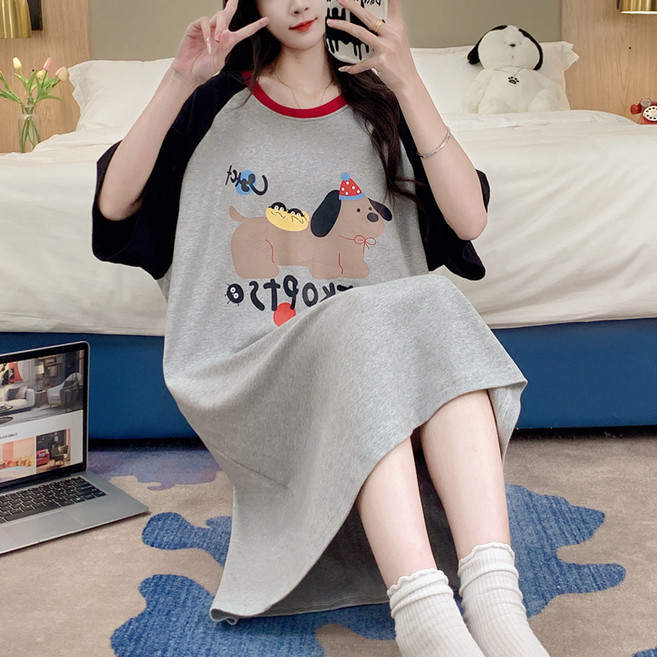 세컨핑크 여성용 캐주얼 엣센스 반팔 오버핏 원피스 홈웨어