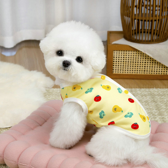 칠시 강아지 과일 패턴 쿨링 조끼, 옐로우, 1개