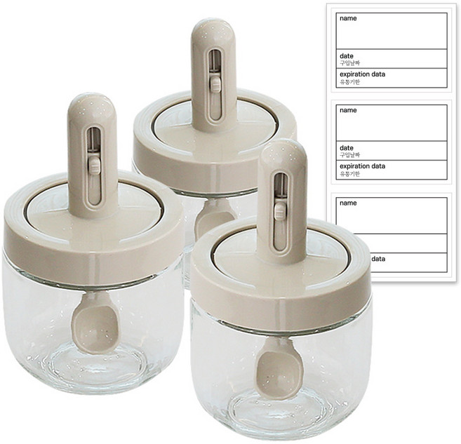 달팽이리빙 퀴진드마망 길이조절 스푼 양념통 세트, 1세트, 본품 3p + 네임 스티커 3p