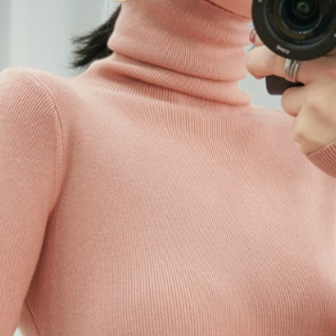 더시럽 여성용 골지 터틀넥 풀오버 긴팔 슬림 목 폴라 니트티 B