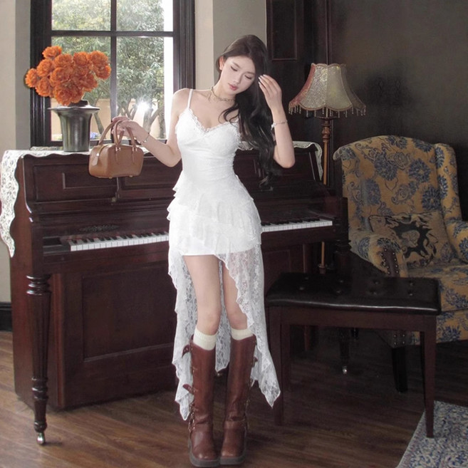 피어니스트 레이스 프렌치 나시 언발 롱원피스