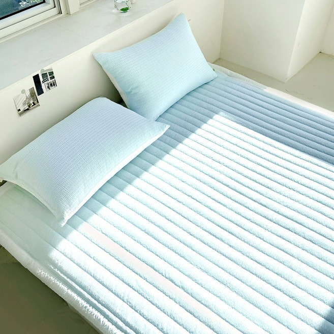 루시드슬립 국내산 시원보송 오션 시어서커 여름 침대 패드, 베이비 블루