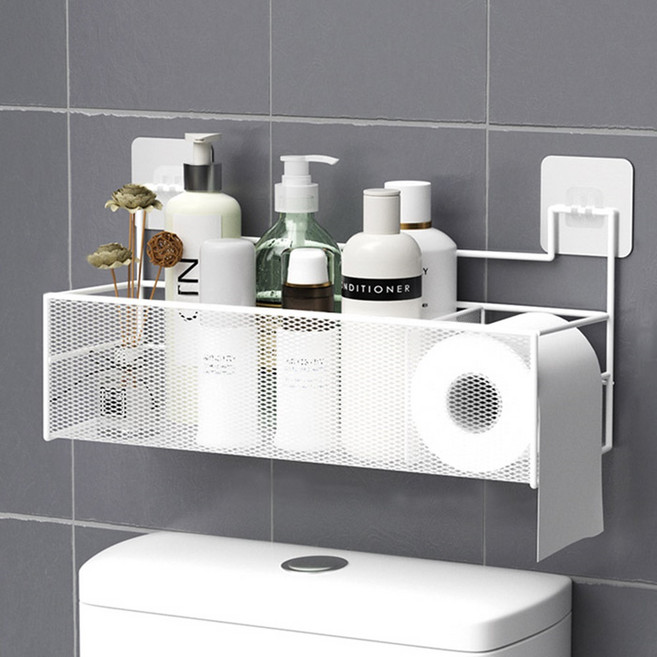 마켓플랜 욕실 물빠짐 벽 부착형 철제 선반, 화이트, 1개