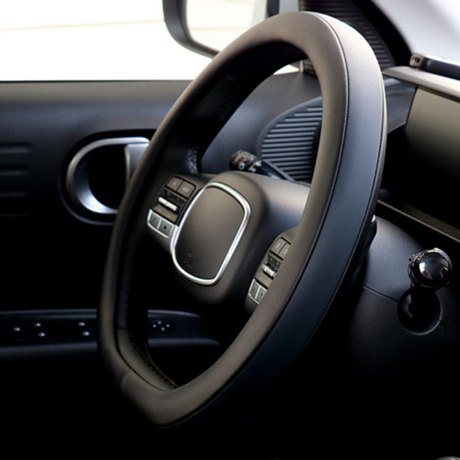 모런 자동차 프리미엄 가죽 D컷 투톤 핸들커버, 모노블랙