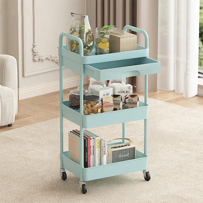 맙소샵 이동식 다용도 수납 트롤리 BRP373, 민트, 3단