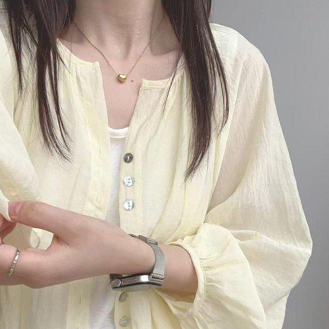 아이캔심플 여성용 여름 아우터 헨리넥 버튼 썸머 셔츠