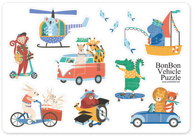 꼬메모이 쥬에 봉봉 부릉부릉 탈것퍼즐, 1개, 8피스
