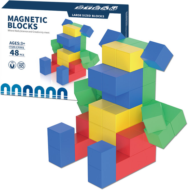 오즈토이 착착 자석 빌딩 큐브 블록 불투명 cfd01 48p, 혼합색상, 1개