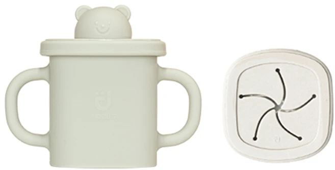 모두아이 실리콘 곰돌이 사각 스파우트컵 350ml + 스낵컵 세트, 크림, 1세트 - 쿠팡