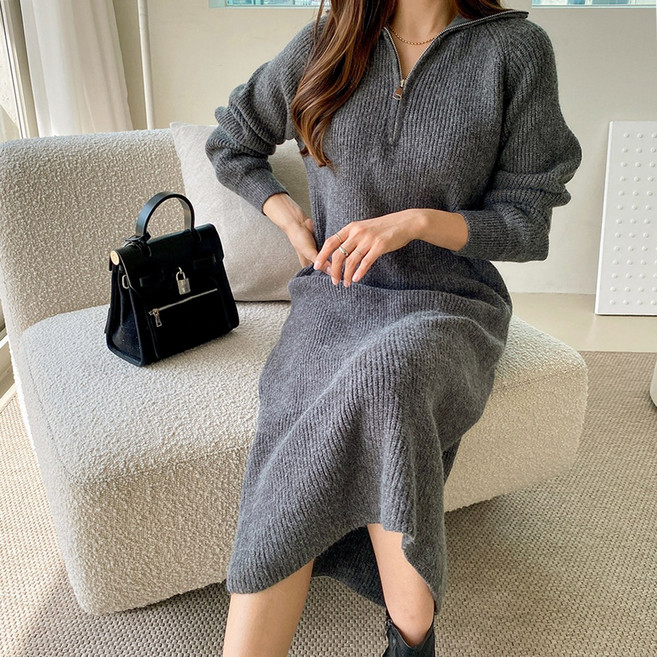 린다샵 쿠츠리 반집업 박시 니트 롱 원피스 cpops8166k29