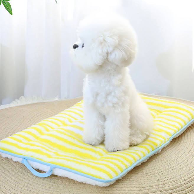 BALANG 반려동물 스트라이프 도파민 극세사 방석 매트, 옐로우, 1개