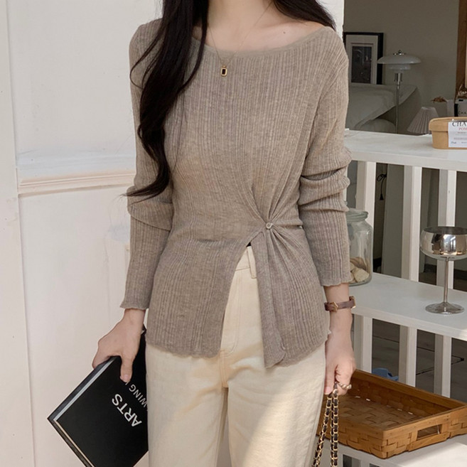 타니즈 여성용 스턴 니치 언발 골지 슬림핏 긴팔티