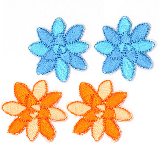 열접착식 플라워 와펜 2종 x 2p 세트, 블루, 오렌지, 1세트