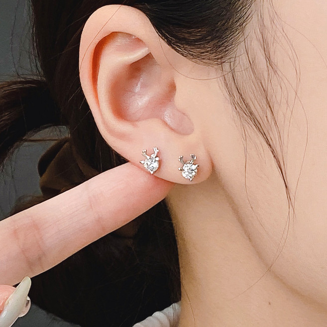 gelluna 女性用醫療鋼鹿角單鑽亮點耳骨釘槓鈴球型耳環 P-958