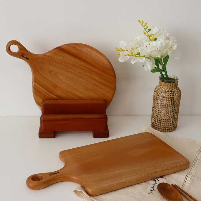 부엌다옴 마호가니 항균 원목도마 3종 세트 B구성, 1세트, 원형 도마 + 베이직 도마 + 도마 거치대