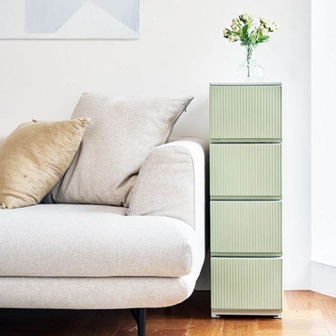 까사마루 트렌디 스트라이프 서랍장 슬림 완제품, 올리브 그린, 4단