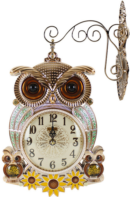 제스코 해바라기 쥬얼 부엉이 양면 벽시계, 그린