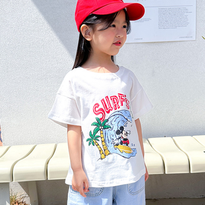 아도르베베 아동용 통기성 맘 커플 서핑 미키 반팔 티셔츠