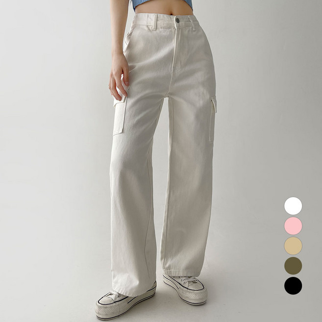 플랜데이 여성용 숏/미디움/롱 Y2K 지퍼 카고 포켓 와이드 코튼 팬츠